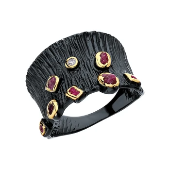 

Silver ring with corundum and cubic zirconia sunlight sample 925