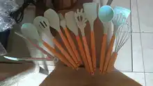 Shovel Storage-Box Spatula Cooking-Tools-Set Wooden-Handle Non-Stick Silicone with 9/10/12pcs