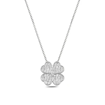 

KUTAYDAN Zircon Cubic Zirconia Clover Necklace 925 Sterling Silver