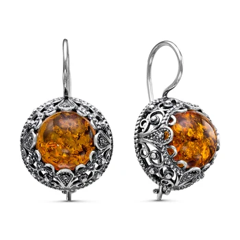 

Silver earrings with and Amber