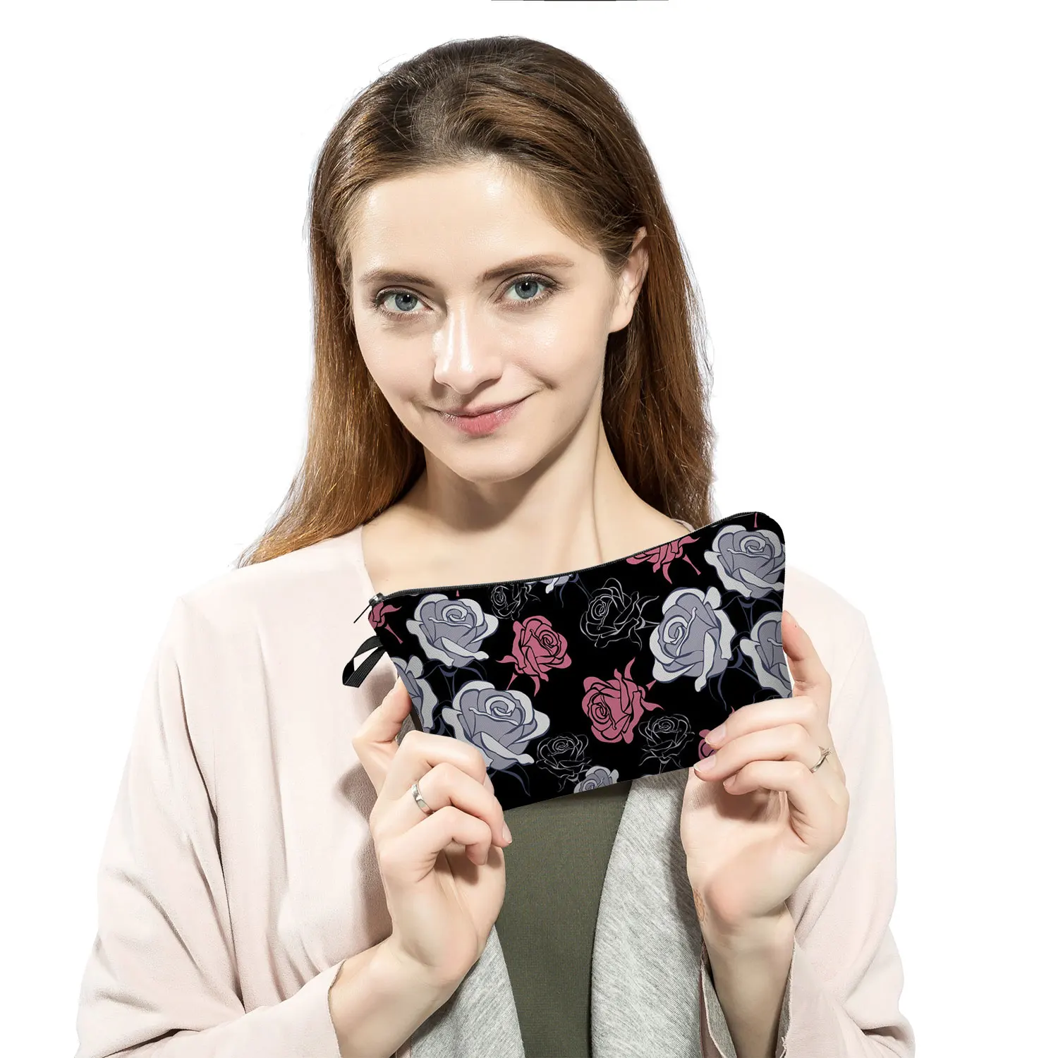 New Fashion Makeup Bag Heat Transfer Printing Women Flowers Fashion Brand Travel Cosmetic Bags Kosmetyczka Pretty Purse