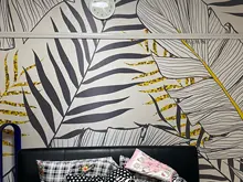 Background Wallpaper Banana Leaf Living-Room Wellyu Black Nordic Hand-Painted White 3d