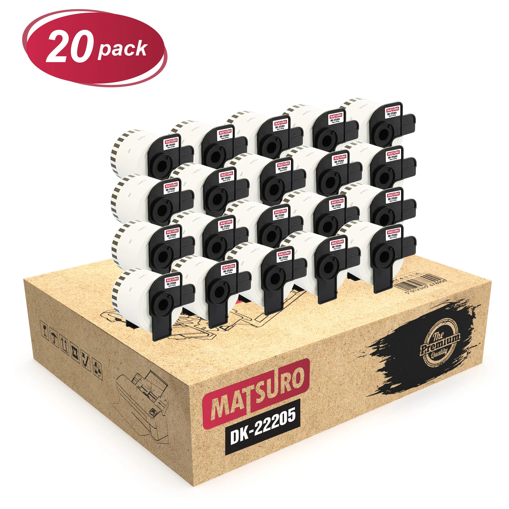 Matsuro Original | Compatible Label Rolls Replacement for BROTHER P-TOUCH DK-22205 (62mm x 30.48m | Continuous | 5 PACK)