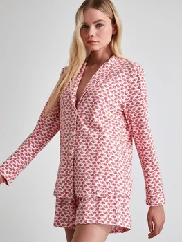 

Leaf Pattern Knitted Sleepwear New Autumn Women Set Cotton Sleepwear Loose Casual Home Clothes For Simple Elegant Night