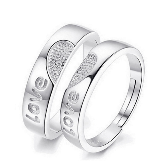 Fashion Love Heart Matching Couple Rings Set 2Pcs for Women Men Lover Wedding Zircon Rings Girlfriend Dating Gift Jewelry