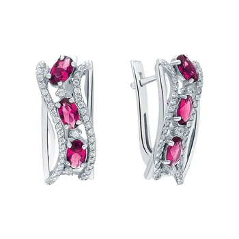 

Silver earrings with cubic zirconia and rubies synthetic sunlight sample 925