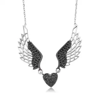 

KUTAYDAN 925 Sterling Silver Black Winged Heart Lady Necklace