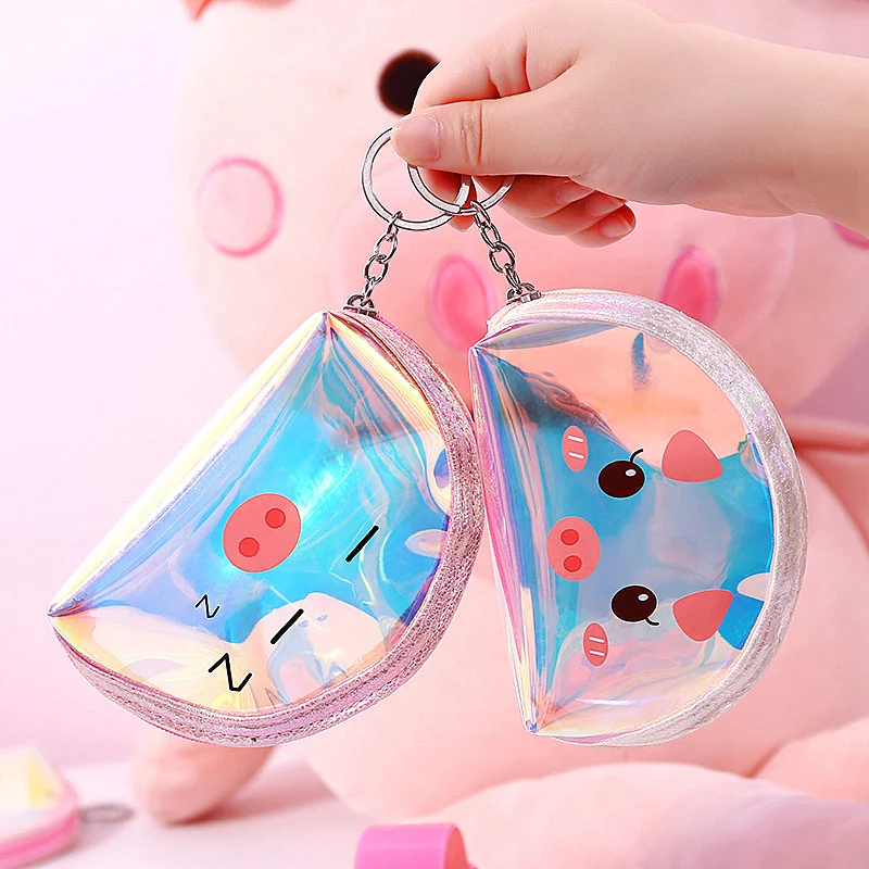Cute Pig Coin Storage Bag Laser Transparent Key Coin Organizer Cartoon Delicate Storage Pouch Multipurpose Waterproof Organizdor