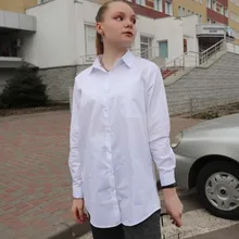 White Blouse Button-Shirt Tunics Cotton Long-Tops Plus-Size Feminine