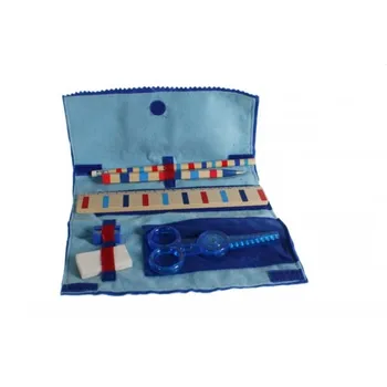 

Case child clothes blue color with accessories. Size: 21x29 cm.