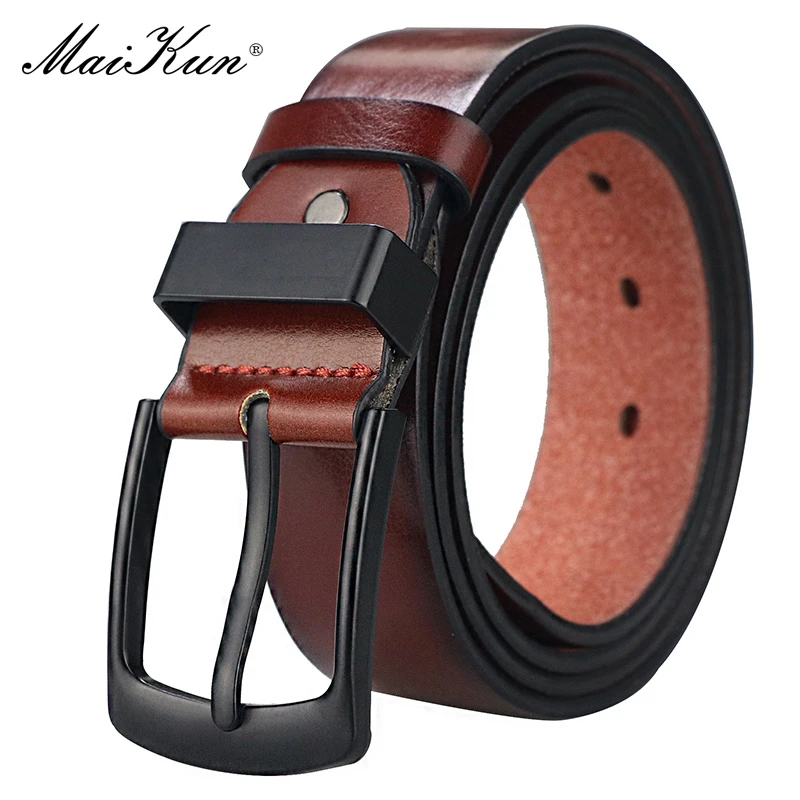 Maikun Men's Vintage Casual Belt Black Pin Buckle Student Versatile PU Leather Wide Belt genuine leather belt