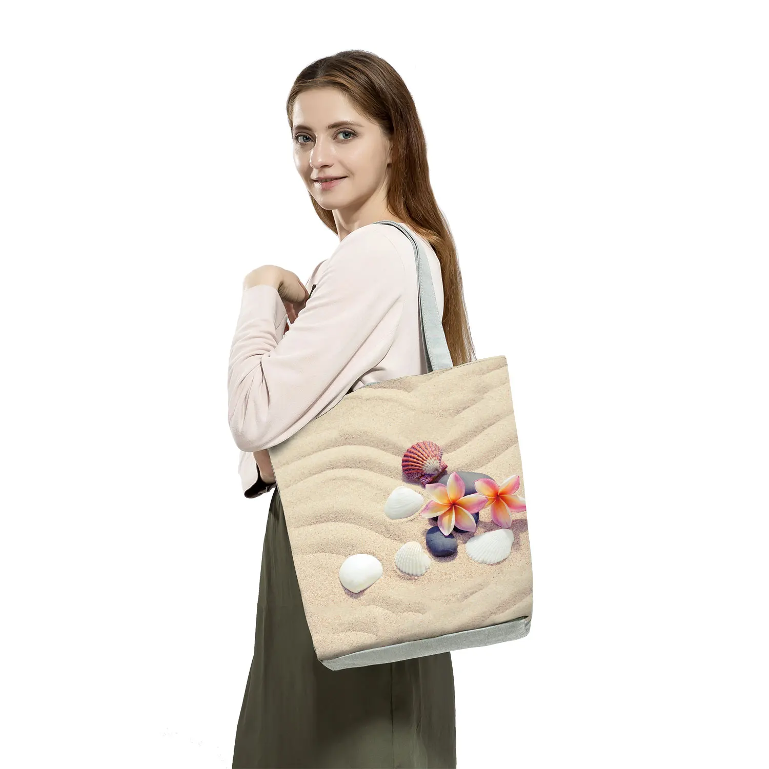 Starfish Shell Shape Tote Cartoon Casual Women Shoulder Bag High Capacity Foldable Travel Beach Bag Eco Reusable Shopping Bags