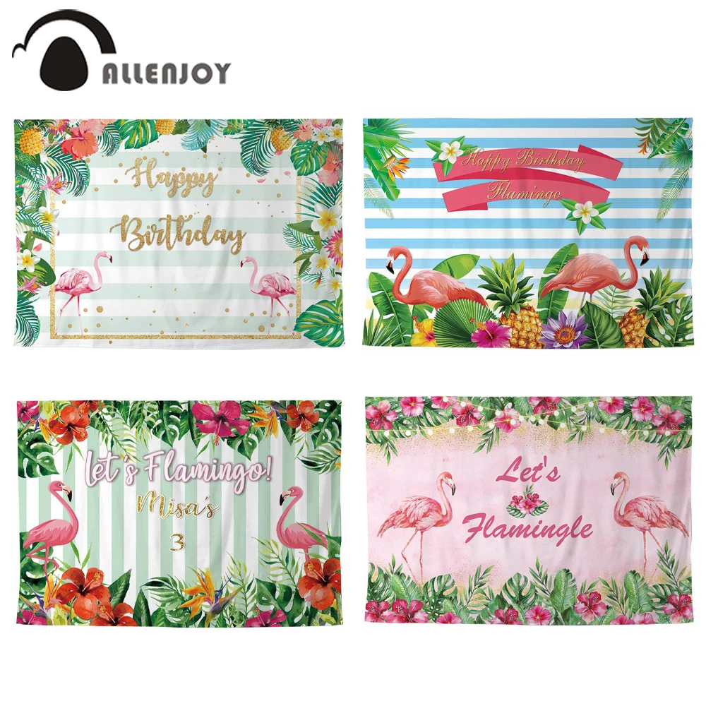 Allenjoy Ete Flamant Fete Banniere Rayure Tropicale Jungle Feuilles Fleurs Bebe Douche Photozone Joyeux Anniversaire Evenement Fond D Ecran Aliexpress