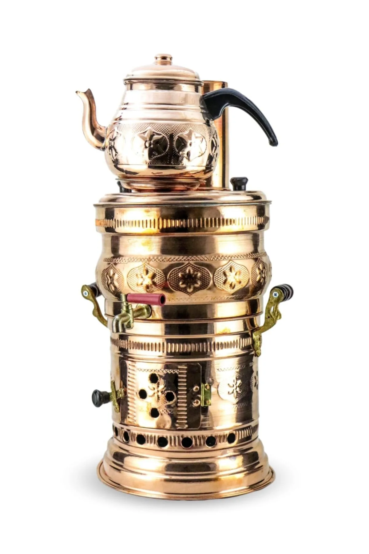 

Copper Handcraft Wood/Coal Samovar Handmade Camp Stove with Teapot Camping Samovar Tea Kettle Water Heater Outdoor BBQ Stove