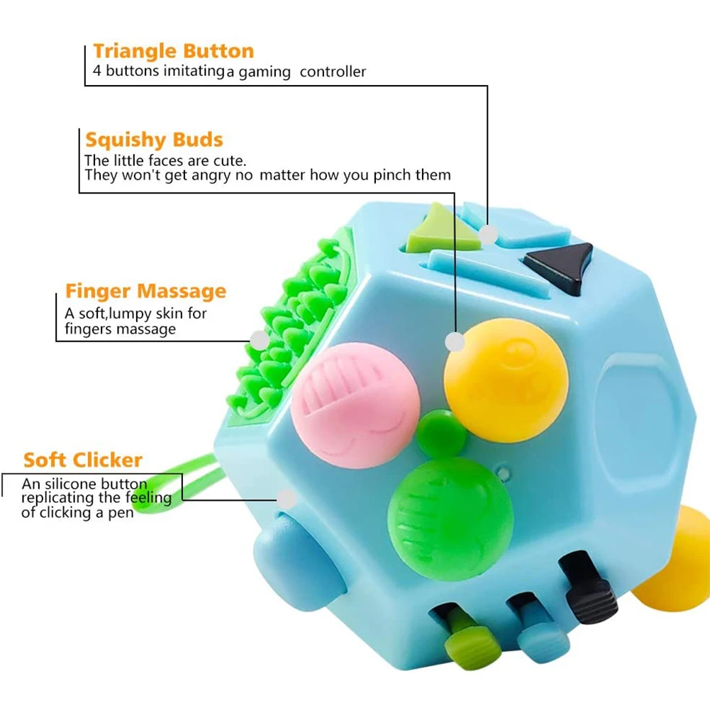 Fidget Toy Cube Anxiety Stress Relief 12 Sided Sensory Finger for Adults and Kids Black fidget toys,puzzle toys,anti stress toys,puzzle cube,magic puzzle cube