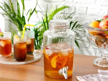 

Fairy Glass Soft Drink 3 Liter Transparent Faucet and glass cover Water Lemonade Beer Wine