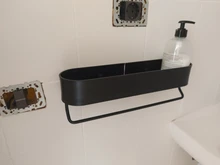 Black Bathroom Shelves Rack Towel-Bar Wall-Shelf Shower-Storage Kitchen Aluminum Space