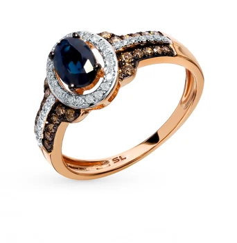 

Gold ring with cognac diamonds and Sapphire sunlight sample 585