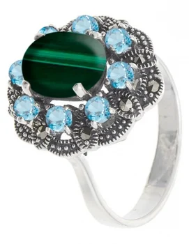 

Yuk marcasite ring with marcasite, topaz and malachite from silver