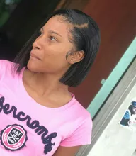 Angelbella-Peluca de cabello humano brasileño liso con división para mujeres negras, malla con división, parte lateral Bob, 150 de densidad, Bob corto en T