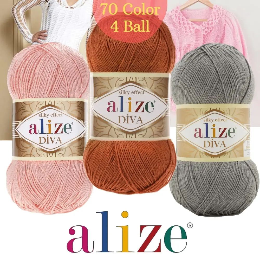 Alize Diva Filato Per Maglieria A Mano, 4 Palline, Uncinetto, Vestiti, Sport, Cardigan, Camicetta, Qualità, Slim, Hobby, Pacchetti, 100 Grammi, 350 Me
