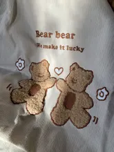 Bolso de hombro de PANA con bordado de ositos de la suerte para mujer, bolsa de lona a rayas, de tela ecológica, bolsas de compras bonitas y suaves