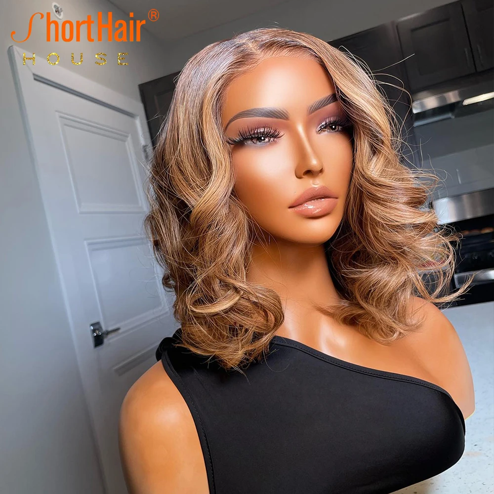 Highlight Wig Human Hair Wigs 13x4 Lace Front Short Bob Wig For Black Women Brazilian Remy Pre Plucked Blonde Brown Colored Wigs
