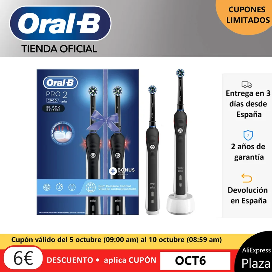 Oral B PRO 2 2900, Pack 2 rechargeable electric toothbrush, professional timer, pressure sensor, up to 14 days Oral B PRO 2 2900, Pack 2 rechargeable electric toothbrush, professional timer, pressure sensor, up to 14 days