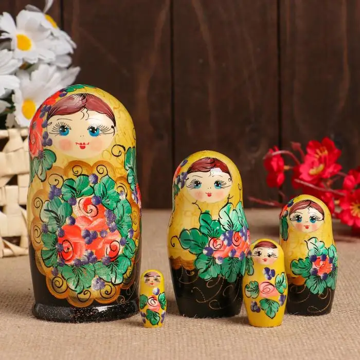 Matryoshka gold petals yellow 5 кукольная |
