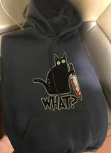 Sudadera con capucha para mujer, suéter pequeño negro con capucha de gato y cuchillo, de talla grande, sudadera estética para mujer, moda de invierno