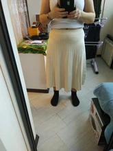 Knitted Skirt Pleated A-Line Midi Elegant Knee-Length Autumn Winter Korean Women High-Waist