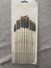 Juego de 12 Uds. De cerdas de nailon para acuarela, pintura al óleo de acrílico, inclinada plana, redonda, punta de bolígrafo, mango de madera, accesorio de arte