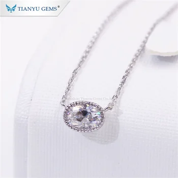 Tianyu Gems 14K 18K Gold Necklace Bezel Moissanite 6*8mm Oval OEC Diamonds Women Wedding Pendant Necklace Chain Au750 Jewelry 2