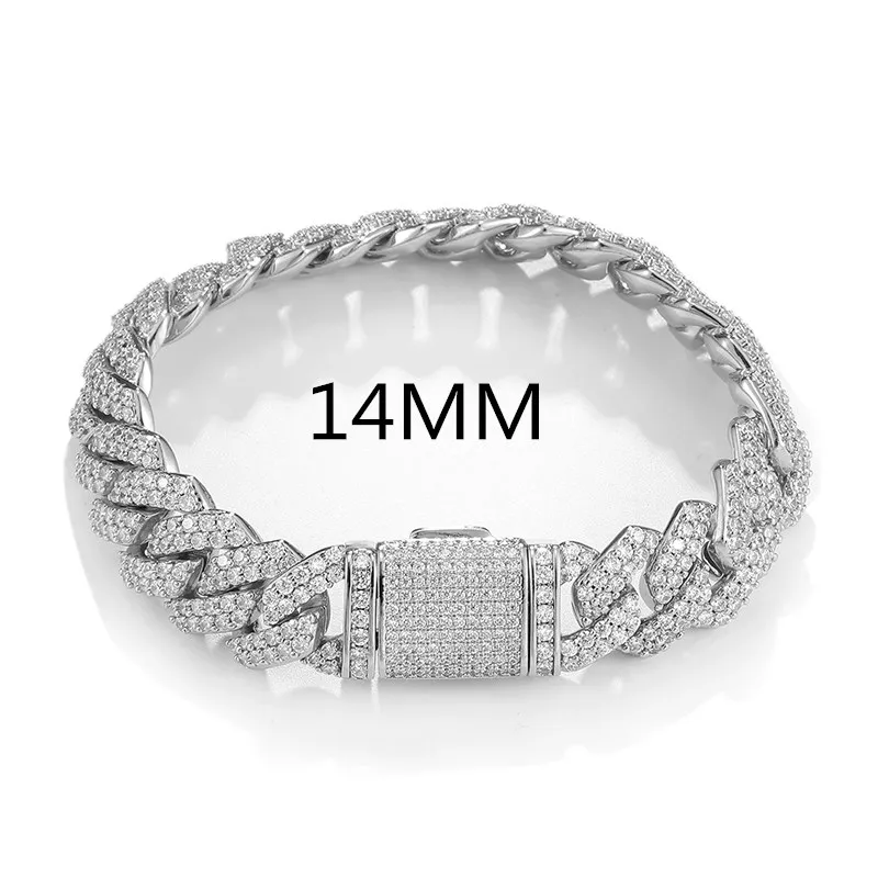 Boky chmel 10MM 12MM 14MM 2row kubánec prong běžící pás bling iced vyndat skříňka spona měď AAA+ kubický oxid zirkoničitý náramek pro muži šperků