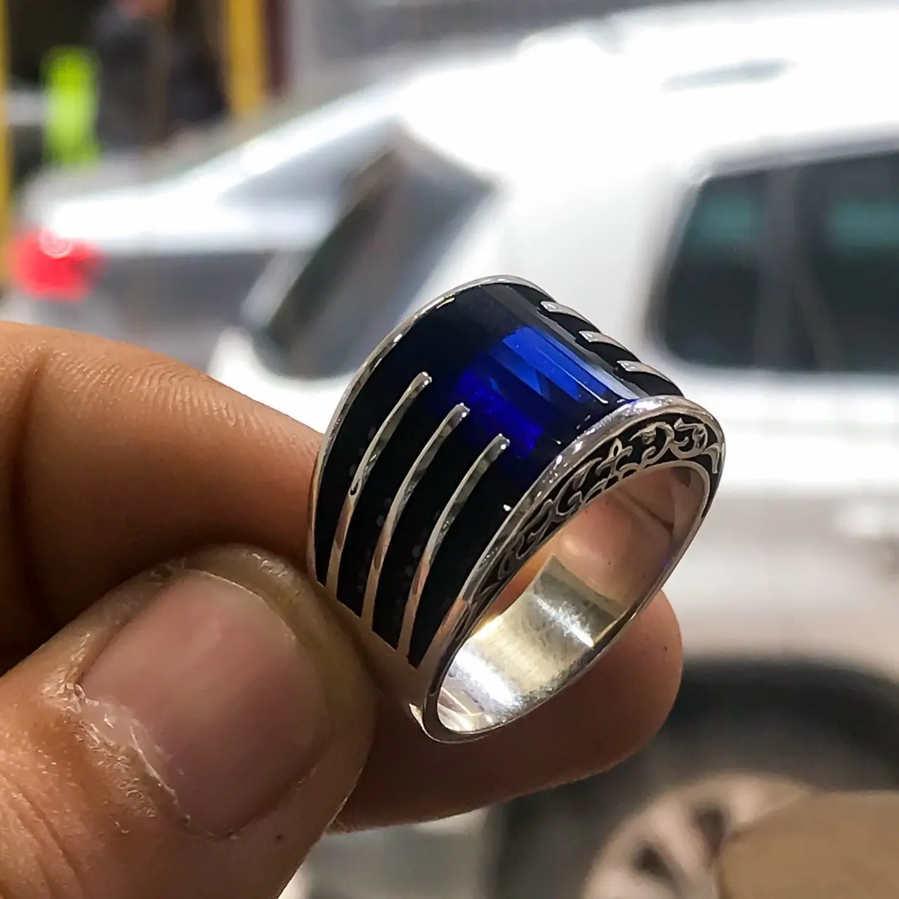 

Parlement Blue Special Design Silver Men 'S Ring