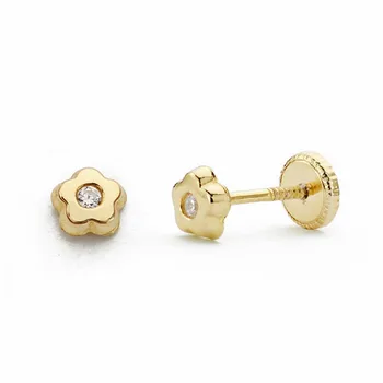 

Earrings 18k gold flower 4mm. Cubic zirconia screw clasp [AA2059]