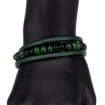 

Leather bracelet (genuine leather, magnetic lock, green) 55452