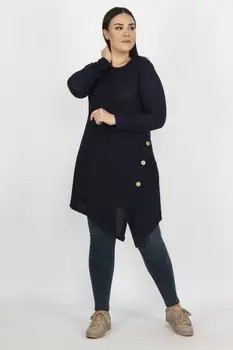 

Sans Textile Women 'S Navy Blue Ornament Button Asymmetrical Tunic 65 N15934