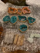 Colgantes de Druzys naturales azules para mujer, Charms, conector de piedra de cuarzo, colgante de lágrima dorada, regalo de joyería, collar de drusa DIY a granel