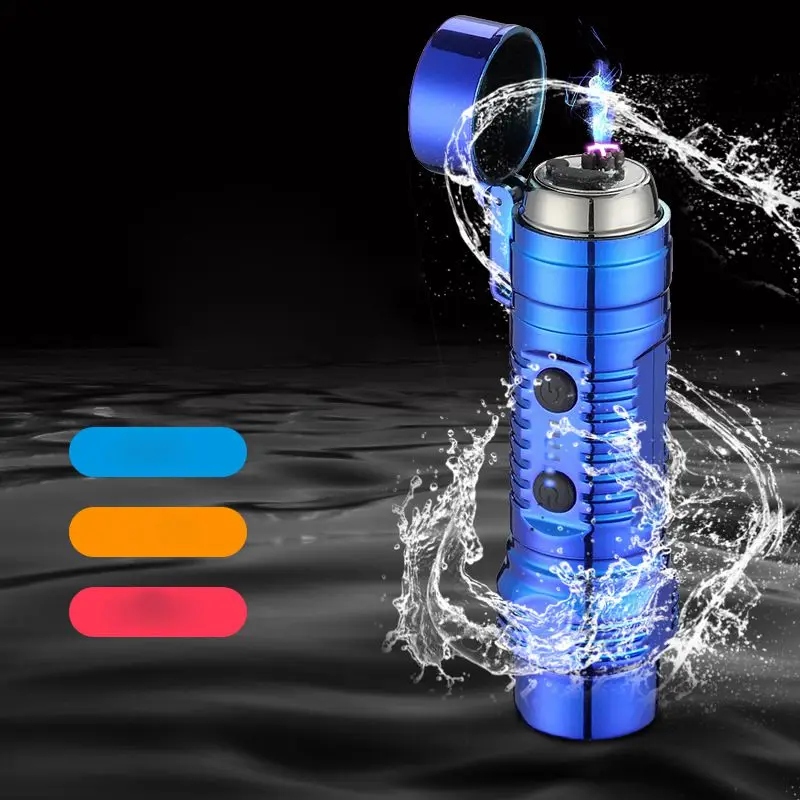 

2021 NEW USB Rechargeable Lighters Double Arc Belt Razor Outdoor LED Light Windproof And Waterproof Lighter Cigarette Lighter