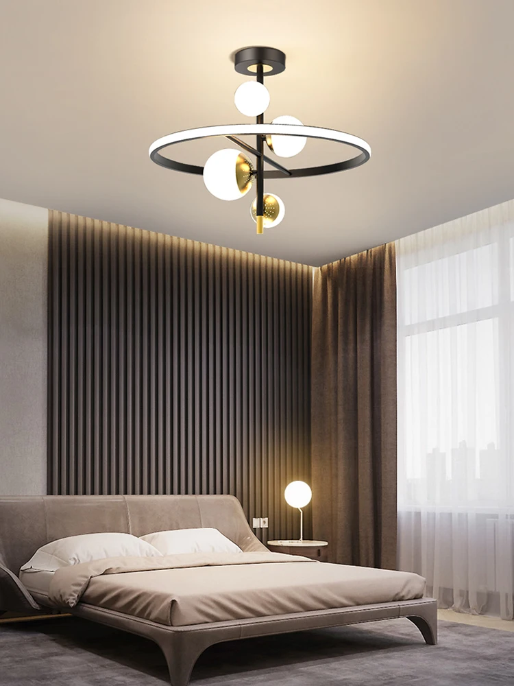 flush mount chandelier New LED Chandelier For Living Room Bedroom Dining Room Kitchen Ceiling Lamp Modern Nordic Style Ball Design Remote Control Light white chandelier
