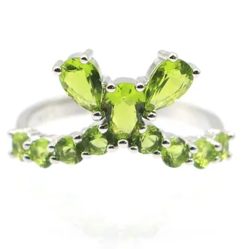 

22x13mm 2020 New Arrival Created Green Peridot Gift For Woman's Silver Rings