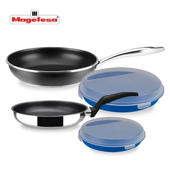 

Frying Pan MAGEFESA BLACK STEEL Set 4 Pieces. Skillet manufactured in stainless steel 18/10, nonstick triple layer, fit induction