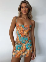 WanaThis Floral Women Outfits Sexy Crop Top Corset And Bodycon Skirts Two Piece Set Summer Party Club Beachwear BOHO
