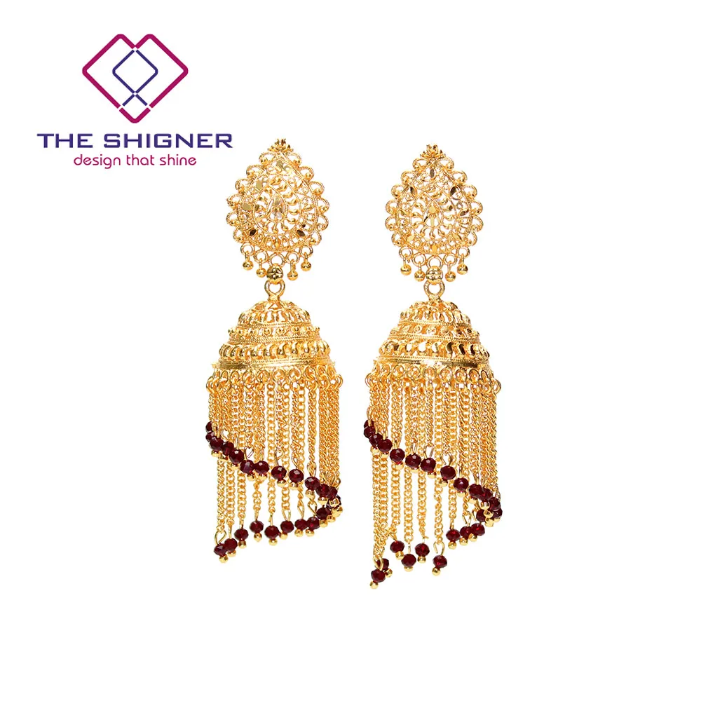 THE SHIGNER Этническая индийская Золотая клетка Jhumka Jhumki кристалльное с кисточкой серьги индия, этно-стиль традиционные висячие серьги ювелирные изделия - Окраска металла: TSLD-2B