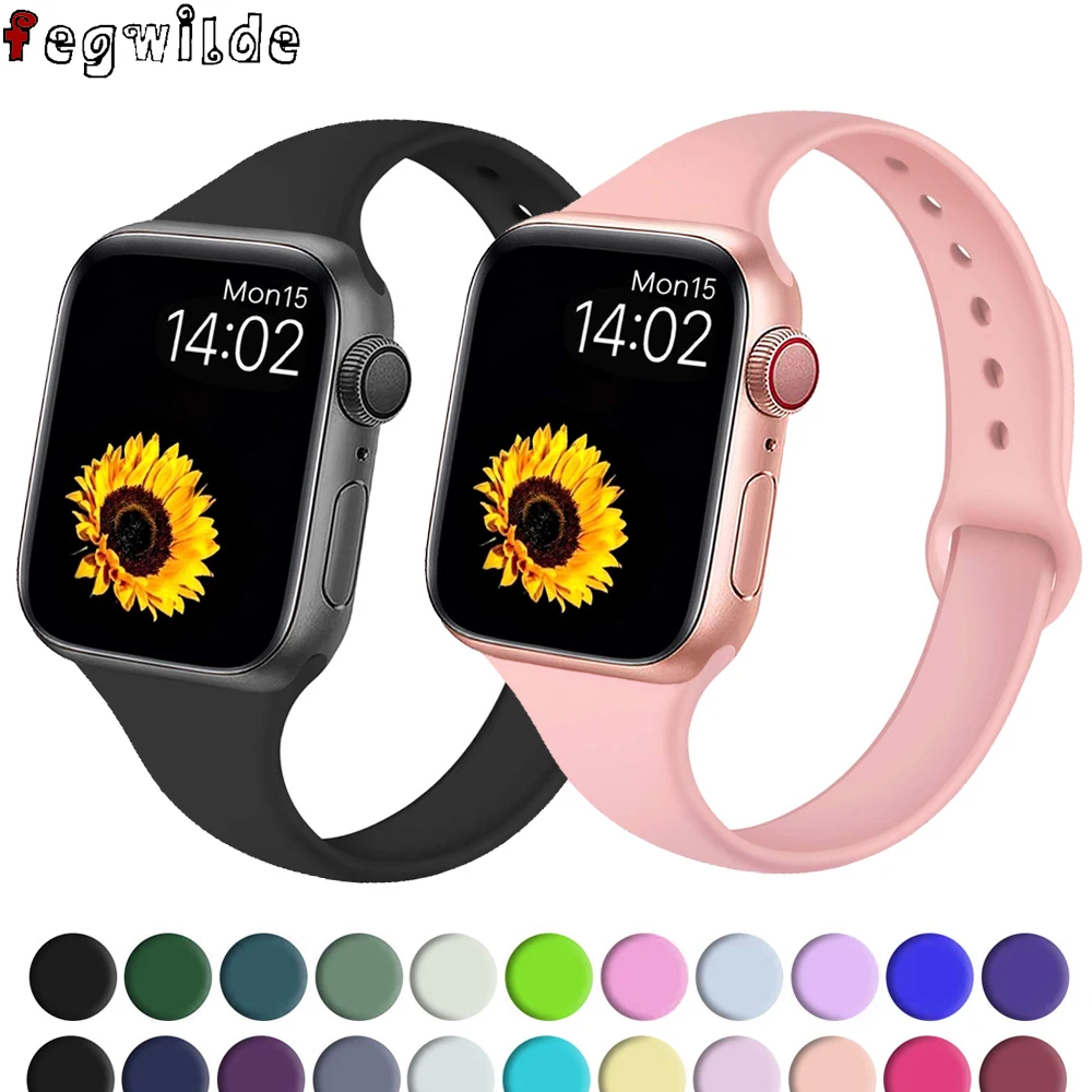 Тонкий ремешок для спортивных часов для apple watch band 44 мм 40 мм iwatch 5 4 3 band 42 мм 38 мм correa узкий тонкий мягкий силиконовый ремень браслет