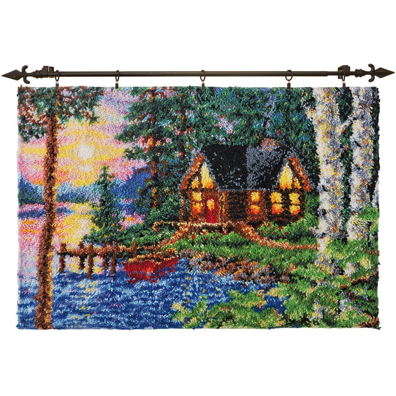 Latch Hook Rug Lakeside Cabin Wall Tapestry Diy Carpet Rug Preprinted