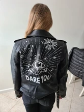 Jacket Punk Biker-Coat Rivets Leather Short Letters-Print Motorcycle Women Outwear Ailegogo