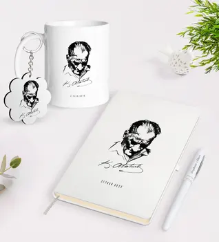

Personalized Ataturk Themed Trophy Keychain White Notebook Pen Gift Seti-28