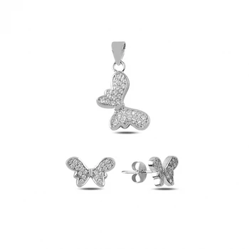 

Kutaydan Zircon Cubic Zirconia Butterfly 925 Sterling Silver Set Made in Turkey
